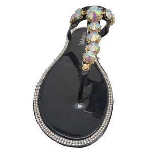 ANNA "Razzle Dazzle" Black Rhinestone Slide Sandals Size 8‎